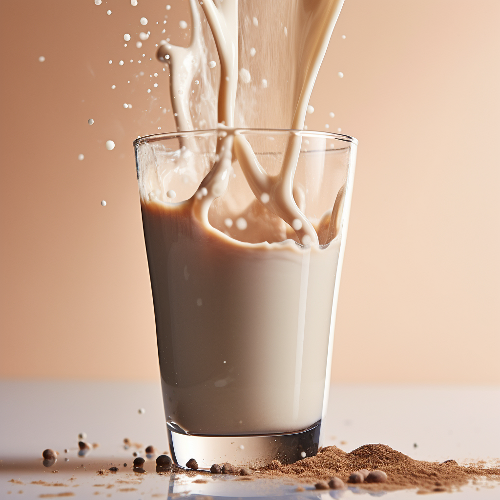 Creamy Isagenix shake in a glass with protein powder, all set on a softly lit table.